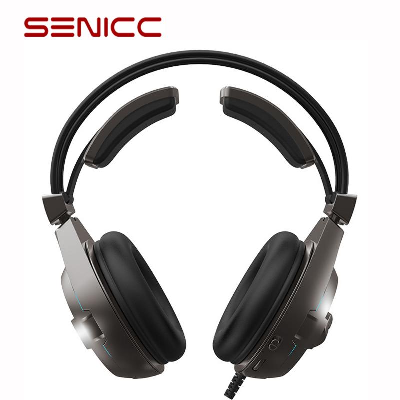 Senicc SENICC A6 Stereo Gaming Headset with Microphone USB LED Light Flying Wing Lightweight Design Over-Ear Noise Cancelling Surround Sound Headphones for PC PS4 Grey 